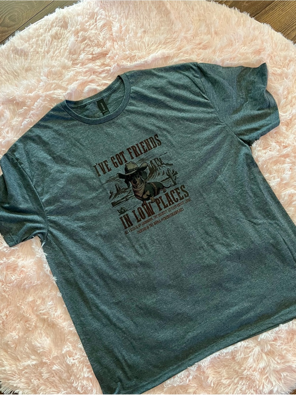 Graphic Tee "I've Got Friends in Low Places" - Heather Charcoal - NEW S0010